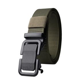 Men's Belt Automatic Metal Buckle Nylon Canvas Webbing Belt Outdoor Work Belt; Nylon Belt With Click Buckle (Color: Army Green, size: 3.4x125cm/1.3x49inch)