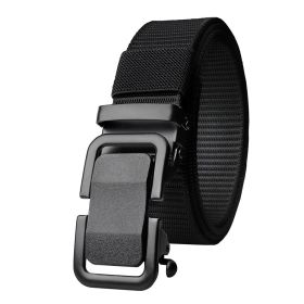 Men's Belt Automatic Metal Buckle Nylon Canvas Webbing Belt Outdoor Work Belt; Nylon Belt With Click Buckle (Color: Black, size: 3.4x125cm/1.3x49inch)