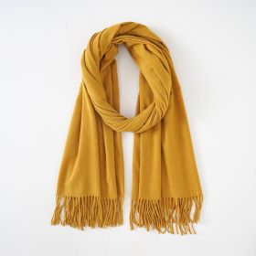 New scarf waxy solid color imitation cashmere scarf women's tassel scarf fashion warm monochrome simple (Color: Yellow)
