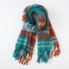 Scarf autumn and winter new warm rainbow tassel fashion trend soft thickened scarf striped color matching (Color: Photo Color)