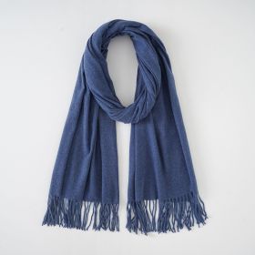New scarf waxy solid color imitation cashmere scarf women's tassel scarf fashion warm monochrome simple (Color: Blue)