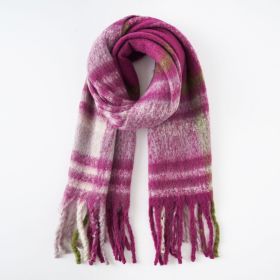 Scarf autumn and winter new warm rainbow tassel fashion trend soft thickened scarf striped color matching (Color: Purple)