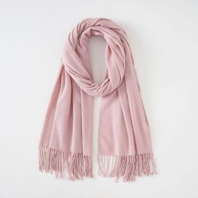 New scarf waxy solid color imitation cashmere scarf women's tassel scarf fashion warm monochrome simple (Color: Pink)