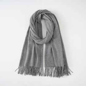 New scarf waxy solid color imitation cashmere scarf women's tassel scarf fashion warm monochrome simple (Color: Gray)
