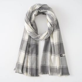 British style classic black and white contrast color plaid scarf retro plaid fashion trend warm scarf female (Color: Gray)