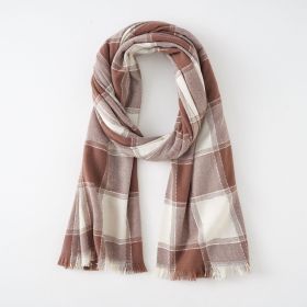 British style classic black and white contrast color plaid scarf retro plaid fashion trend warm scarf female (Color: Brown)