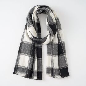 British style classic black and white contrast color plaid scarf retro plaid fashion trend warm scarf female (Color: Black)