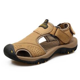 2022 Genuine Leather Men Sandals Summer Men Shoes Sneakers New Large Size Men's Sandals Fashion Sandals Slippers Big Size 38-47 (Color: khaki 7238, size: 38)