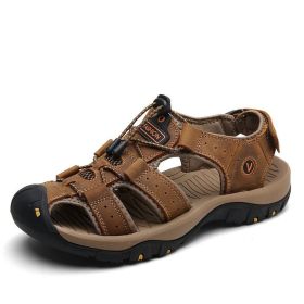 2022 Genuine Leather Men Sandals Summer Men Shoes Sneakers New Large Size Men's Sandals Fashion Sandals Slippers Big Size 38-47 (Color: AN brwon 7239, size: 43)