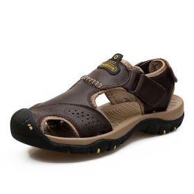 2022 Genuine Leather Men Sandals Summer Men Shoes Sneakers New Large Size Men's Sandals Fashion Sandals Slippers Big Size 38-47 (Color: dark brown 7238, size: 43)