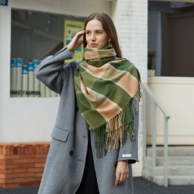 2022 New checked scarf; cashmere like warm contrast shawl; European and American street tassel factory straight hair (Length (CM): 70*180cm, colour: Emerald green)