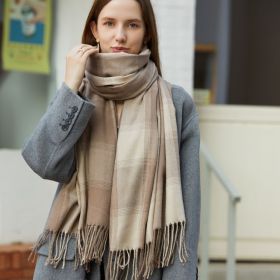 2022 New checked scarf; cashmere like warm contrast shawl; European and American street tassel factory straight hair (Length (CM): 70*180cm, colour: Deep khaki)