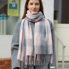 2022 New checked scarf; cashmere like warm contrast shawl; European and American street tassel factory straight hair (Length (CM): 70*180cm, colour: Pink)