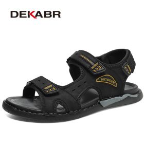 DEKABR Men's Summer New Genuine Leather Sandals Men's Casual Beach Shoes Outdoor Original Design Brand Walking Shoes Size 38~46 (Color: Black, size: 12)