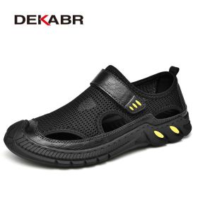 DKEABR Handmade Trending Summer Outdoor Sandals Leisure Breathable Mesh Beach Shoes High Quality Soft Sole Walking Shoes For Men (Color: 02 Black, size: 12)