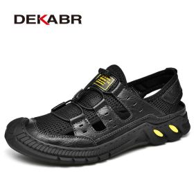 DKEABR Handmade Trending Summer Outdoor Sandals Leisure Breathable Mesh Beach Shoes High Quality Soft Sole Walking Shoes For Men (Color: 01 Black, size: 11)