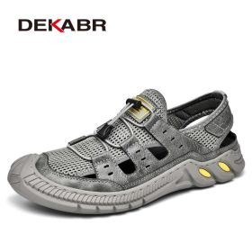 DKEABR Handmade Trending Summer Outdoor Sandals Leisure Breathable Mesh Beach Shoes High Quality Soft Sole Walking Shoes For Men (Color: 01 Gray, size: 11)