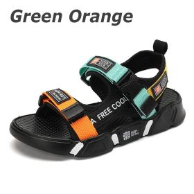 Summer Kids Sandals Fashion Mixed Color Toddler Boy Beach Shoes Outdoor Children Sport Sandalias Casual Baby Boys Zapatos Para (Color: Green Orange, size: 33)