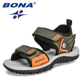 BONA 2021 New Designers Chunky Sandals for Children Fashion Platform Sandal Child Casual Wedges Sandals Kids Sport Sandals Comfy (Color: Army green orange, size: 5.5)