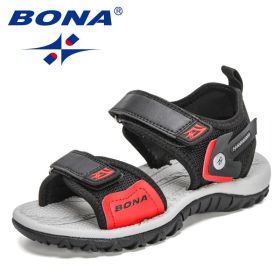 BONA 2021 New Designers Chunky Sandals for Children Fashion Platform Sandal Child Casual Wedges Sandals Kids Sport Sandals Comfy (Color: Charcoal grey red, size: 3)