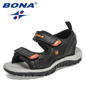 BONA 2021 New Designers Summer Fashion Kids Sandals Flat Sandals Boys Summer Shoes Teenager Sports Sandals Children Comfortable (Color: Black orange, size: 4.5)