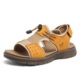 New Summer Breathable Mesh Men Sandals Fashion Roman Sandals Handmade Men Casual Shoes Platform Outdoor Men's Beach Sandals (Color: Yellow, size: 44)
