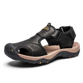 Leather Sandals Men Summer New Large Size Shoes Men Sandalias Outdoor Men's Beach Shoes Fashion Sandals Slippers Big Size 38-47 (Color: 7238 black, size: 41)