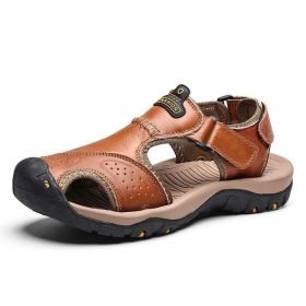 Leather Sandals Men Summer New Large Size Shoes Men Sandalias Outdoor Men's Beach Shoes Fashion Sandals Slippers Big Size 38-47 (Color: 7238 Red brown, size: 41)
