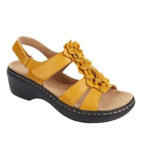 Summer New Women Sandals Fashion Ladies Solid Color Peep Toe Hook Loop Wedge Flower Shoes Outdoor Casual Comfy Female Footwear (Color: Yellow, size: 36)