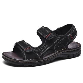 Brand Mens Gladiator Sandals Summer Leather Men's Sandals Comfortable Outdoor Men's Wading Shoes Leisure Beach Men Shoes Size 47 (Color: Black, size: 43)