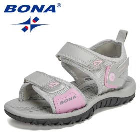 BONA 2021 New Designers Chunky Sandals for Children Fashion Platform Sandal Child Casual Wedges Sandals Kids Sport Sandals Comfy (Color: Light gray pink, size: 3)