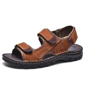 Brand Mens Gladiator Sandals Summer Leather Men's Sandals Comfortable Outdoor Men's Wading Shoes Leisure Beach Men Shoes Size 47 (Color: Light Brown, size: 41)