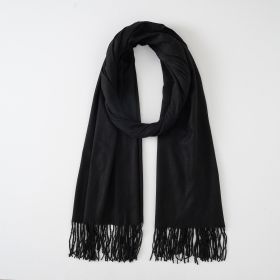 New scarf waxy solid color imitation cashmere scarf women's tassel scarf fashion warm monochrome simple (Color: Black)
