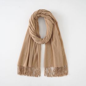 New scarf waxy solid color imitation cashmere scarf women's tassel scarf fashion warm monochrome simple (Color: Khaki)