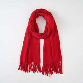 New scarf waxy solid color imitation cashmere scarf women's tassel scarf fashion warm monochrome simple (Color: Red)