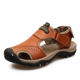 2022 Genuine Leather Men Sandals Summer Men Shoes Sneakers New Large Size Men's Sandals Fashion Sandals Slippers Big Size 38-47 (Color: Red brown 7238, size: 45)